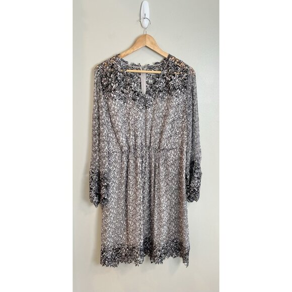 Elie Tahari Women’s Sz Large Tally‎ Gray Silk Floral Embroidered Trim Dress - Picture 1 of 11